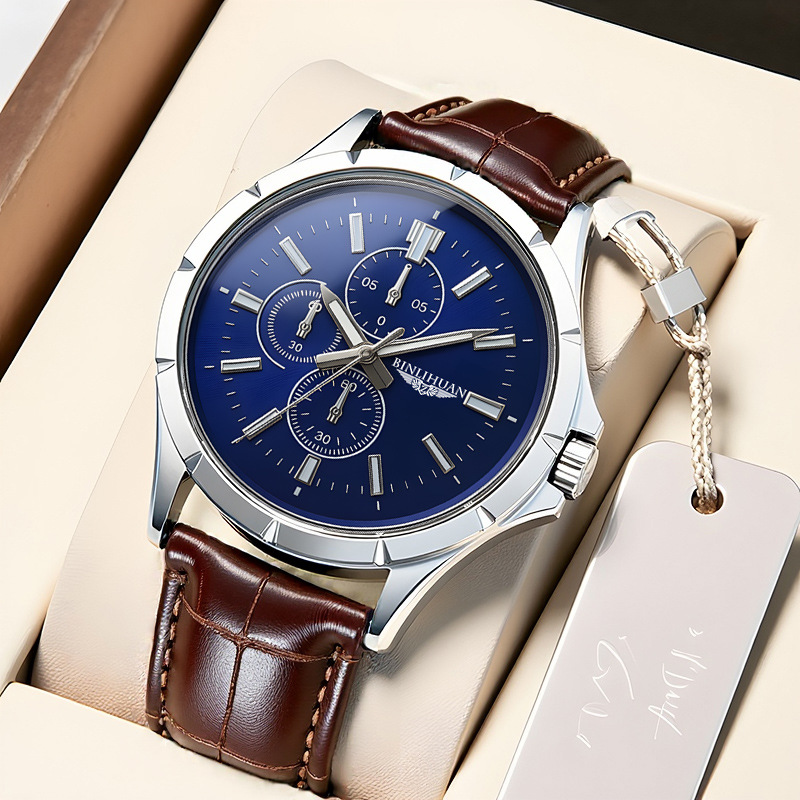 Leather Watch Band Men - Relógio de Pulso Masculino Cronógrafo de
