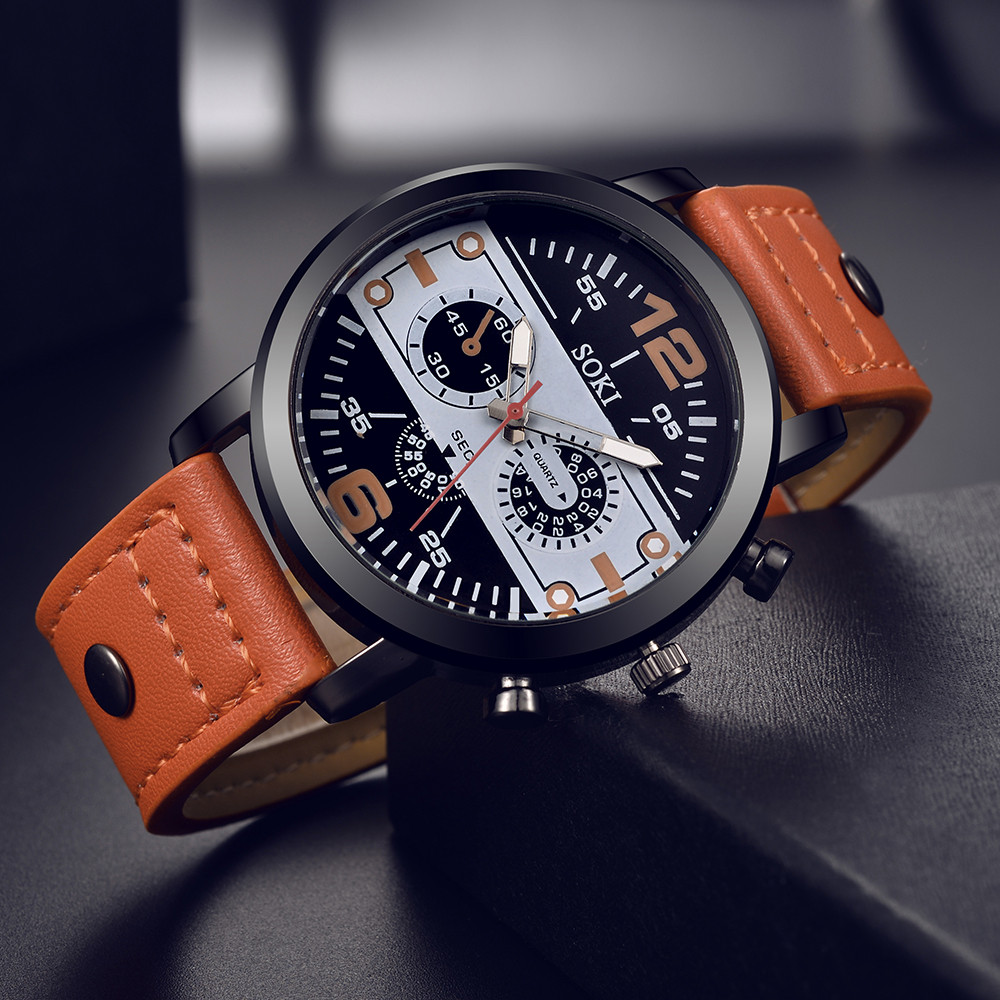 Relógio masculino elegante com - Leather Watch Band Men avaliação e preço