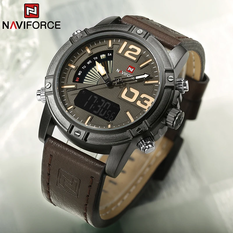 Naviforce marca superior relóg - Leather Watch Band Men avaliação e preço